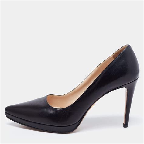 prada black leather pointed toe platform pumps|Black Leather Pumps .